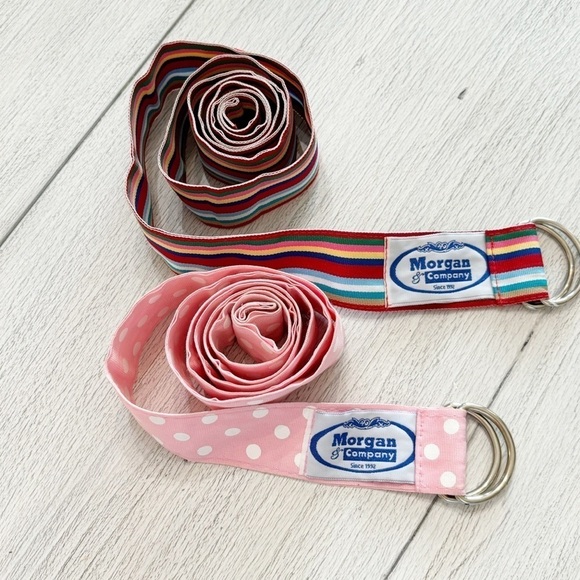 MORGAN & COMPANY Lot Of 2 Women’s Double Ring Ribbon Belts Stripes Polka Dots - Picture 2 of 4
